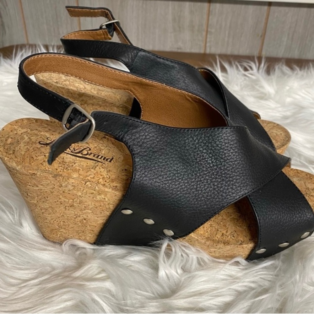 Lucky brand black wedge sandals Sz 8